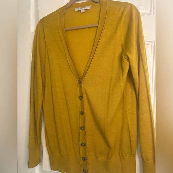 LOFT Golden Yellow V-Neck Knit Cardigan - Picture 2 of 6